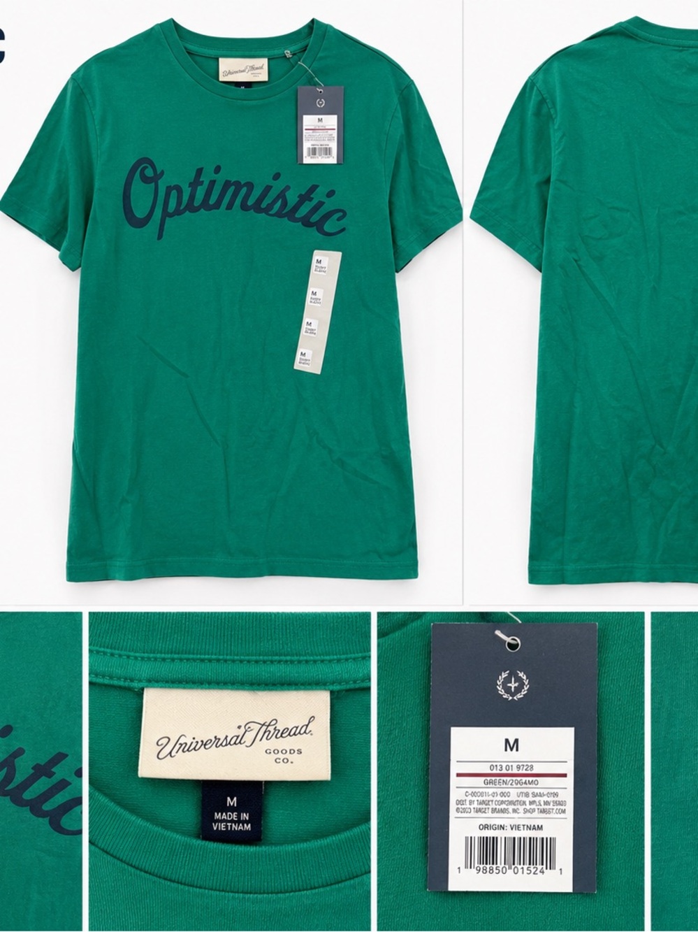 Universal Thread Men's Green 'Optimistic' Graphic Tee with Navy Script
